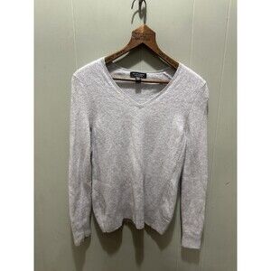 Saks Fifth Avenue Womens Cashmere Long Sleeve Sweater Light Grey Wolfe Size M